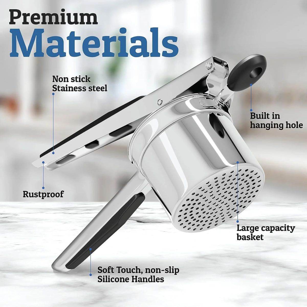 Potato Ricer Stainless Steel Basket Silicone Grip 15oz