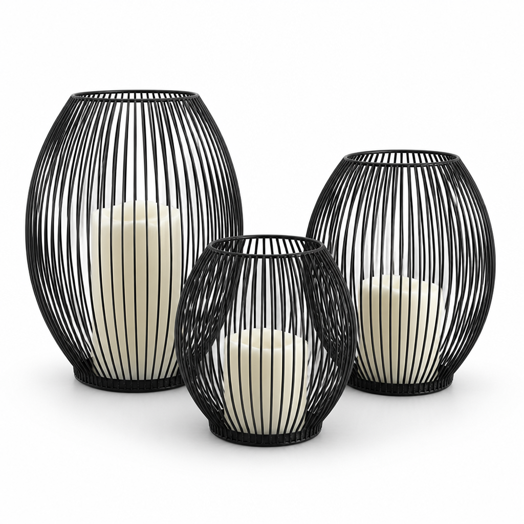 Powder-Coated Metal Open Cage Candle Holder (3 Sizes)