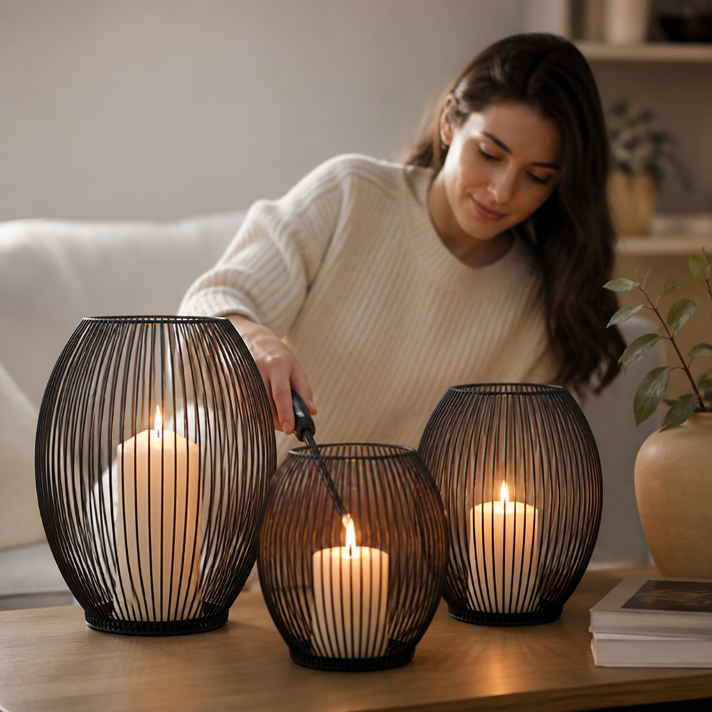 Powder-Coated Metal Open Cage Candle Holder (3 Sizes)