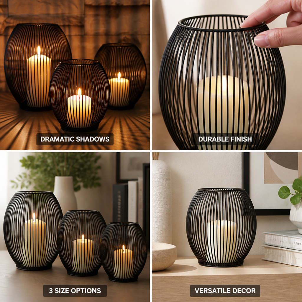 Powder-Coated Metal Open Cage Candle Holder (3 Sizes)