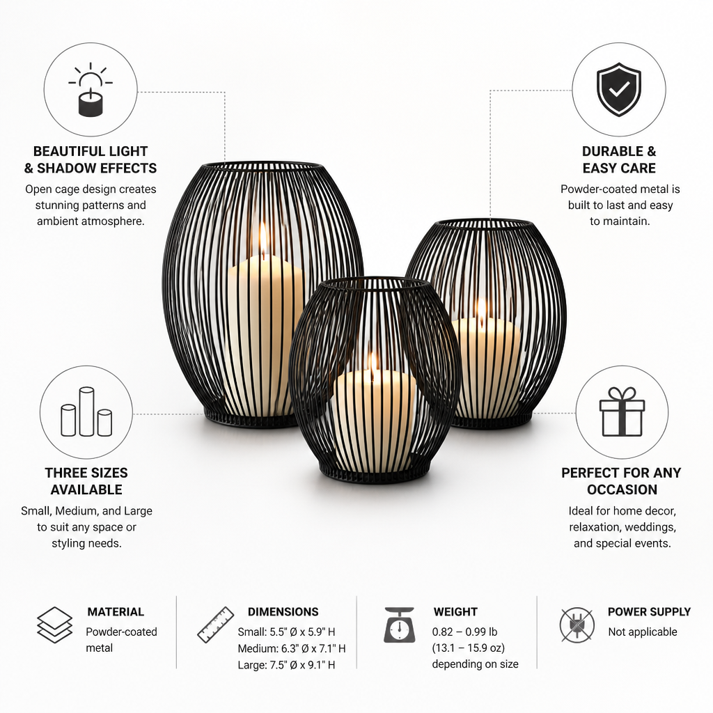 Powder-Coated Metal Open Cage Candle Holder (3 Sizes)