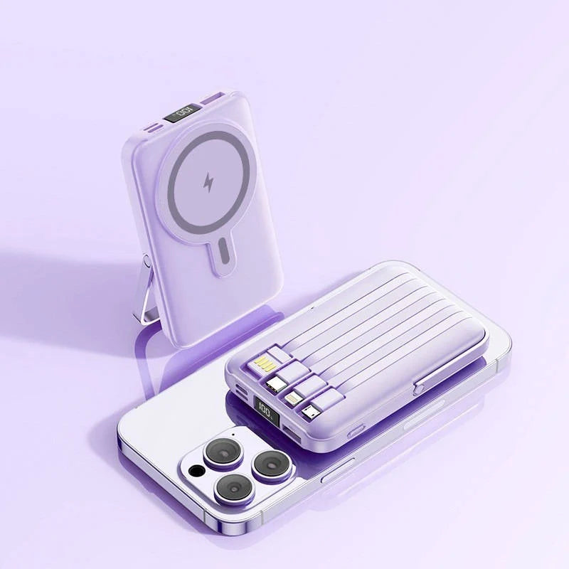Power Bank 10000mAh Magnetic Wireless Built In Cables