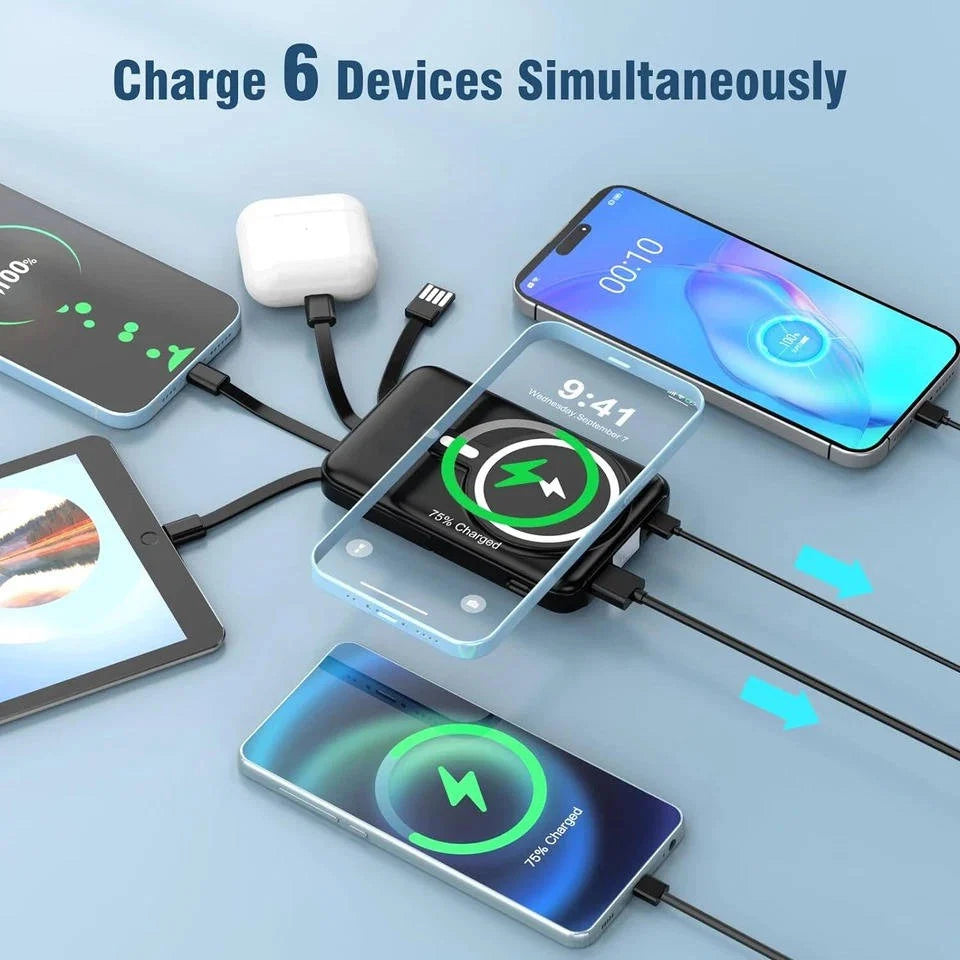 Power Bank 10000mAh Magnetic Wireless Built In Cables