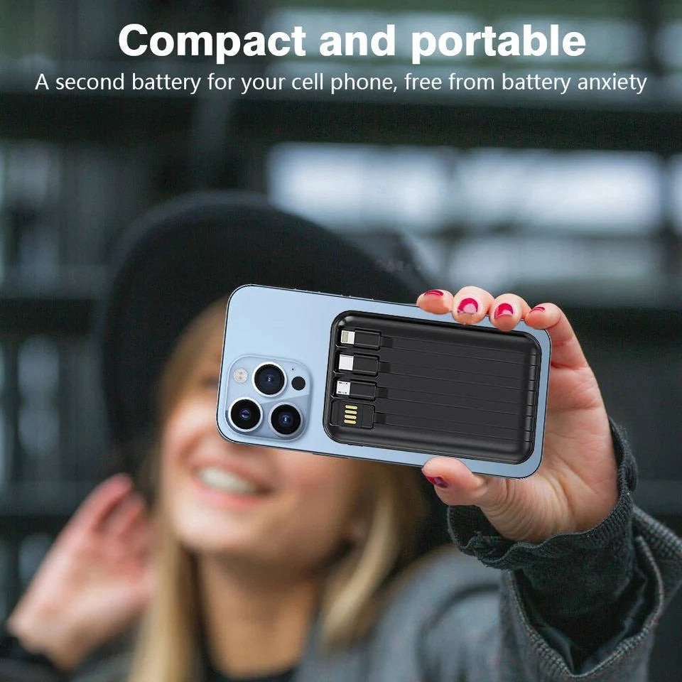 Power Bank 10000mAh Magnetic Wireless Built In Cables