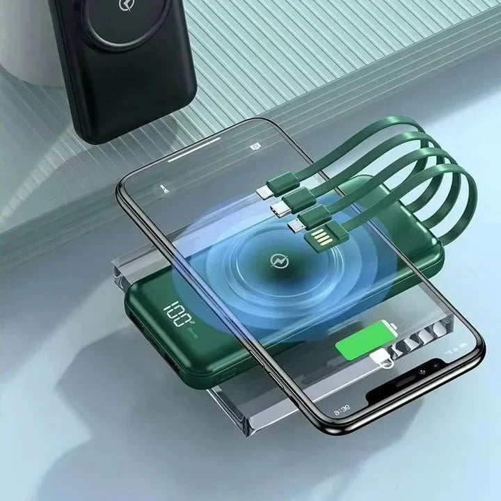 Power Bank 20,000 mAh Built-In Cables Wireless Charging