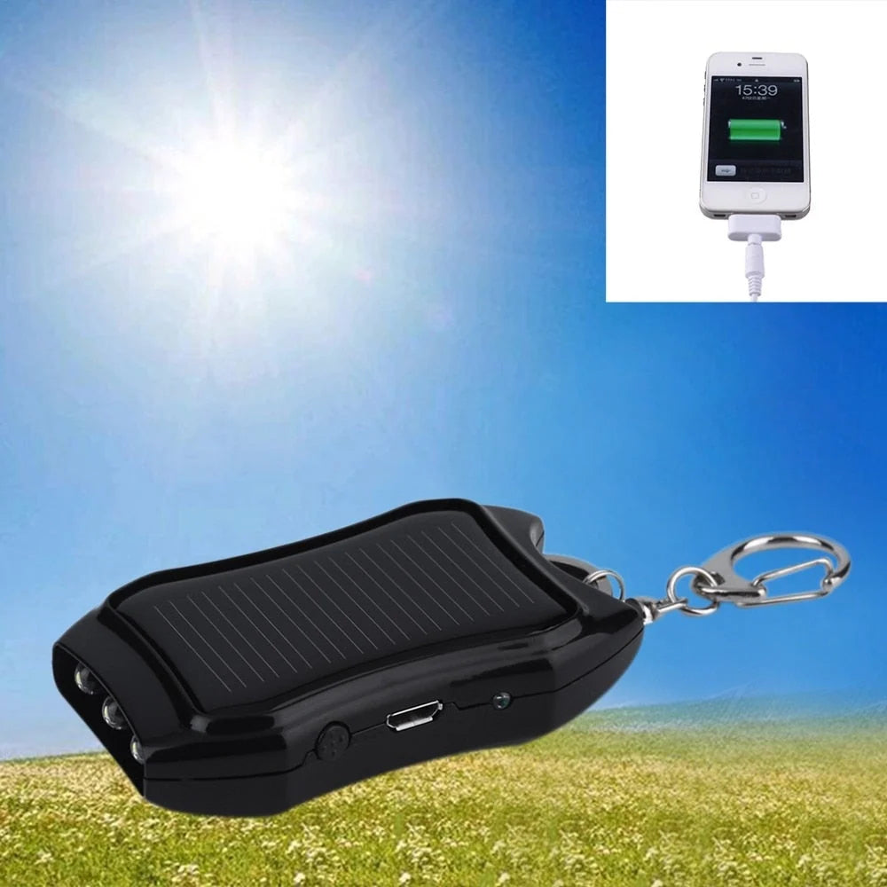 Power Bank Solar-Powered Keychain With LED Flashlight