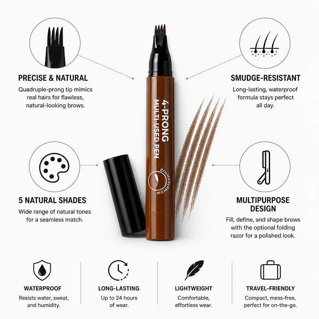 Precision Brow Pen Quadruple-Prong Tip Smudge-Resistant