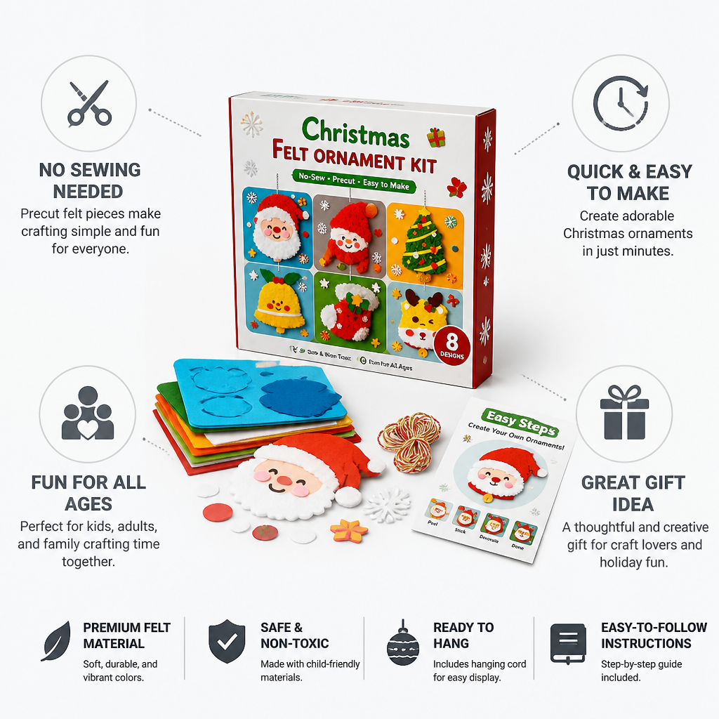 Precut No-Sew Felt Christmas Ornament Kit