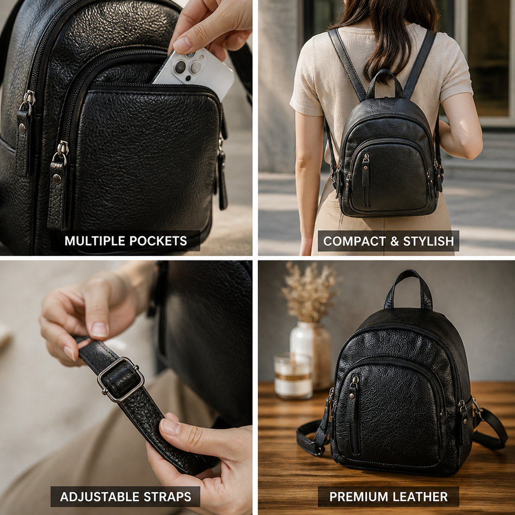 Premium Leather Compact Mini Backpack (Multiple Pockets)