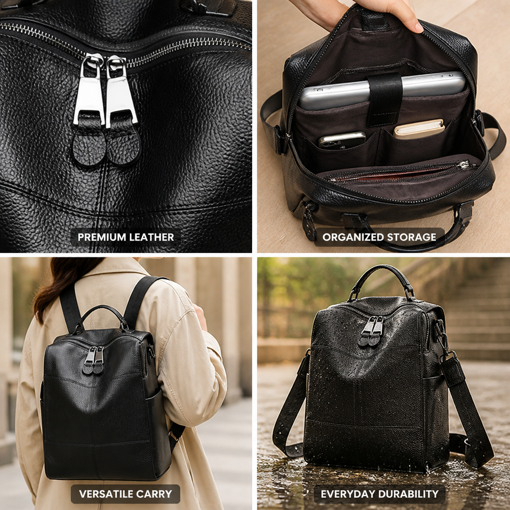 Premium Leather Convertible Backpack (Padded Laptop Pocket)
