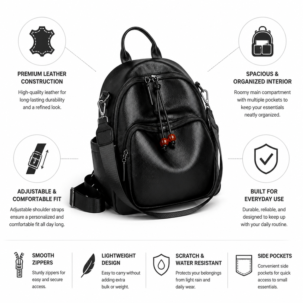 Premium Leather Multi-Pocket Travel Backpack