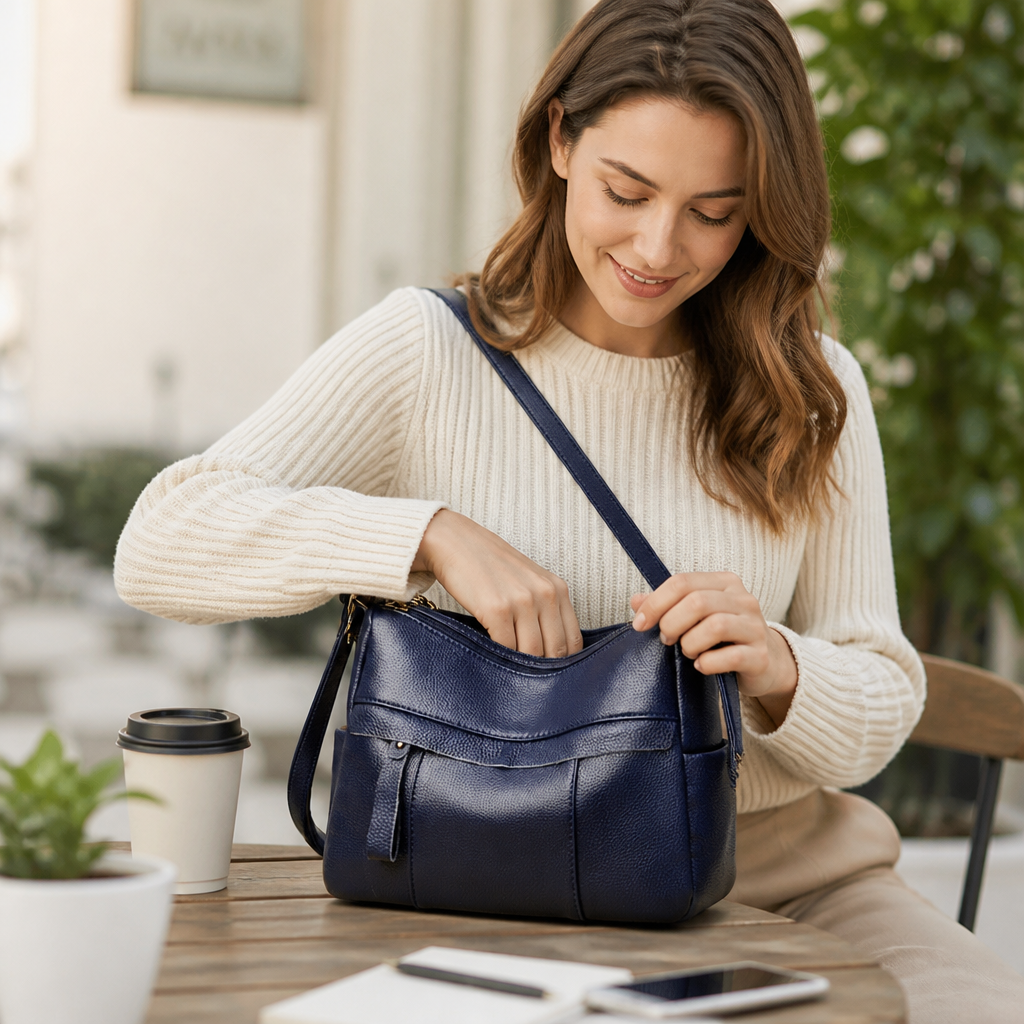 Premium Synthetic Leather Multi-Pocket Shoulder Bag (Adjustable Strap)