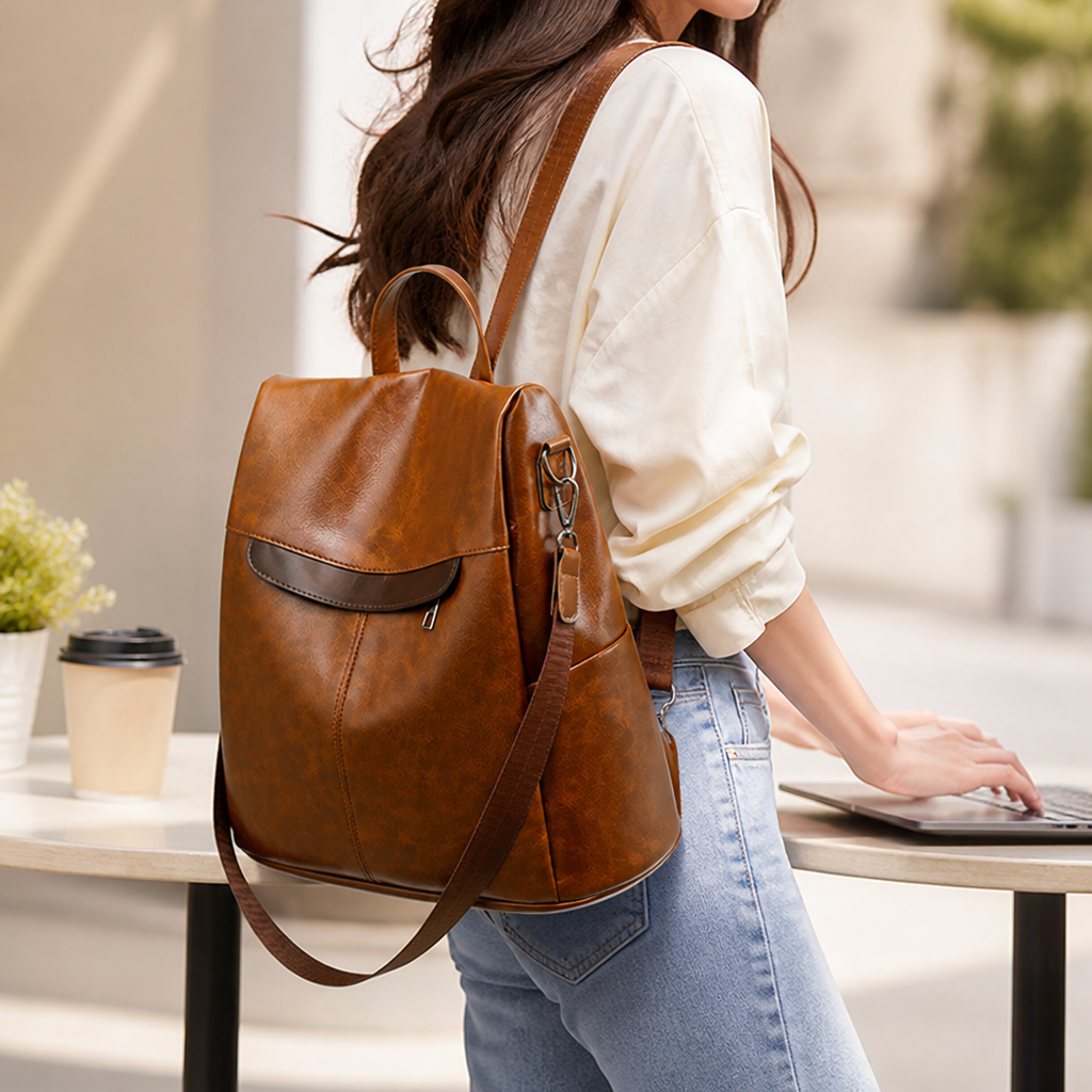 Premium Textured Leather Backpack (Multiple Pockets)