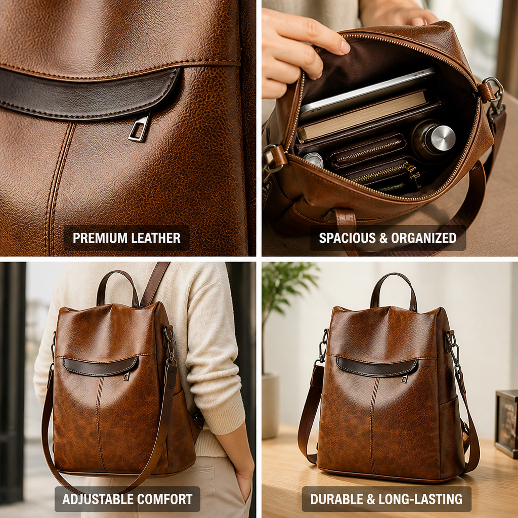 Premium Textured Leather Backpack (Multiple Pockets)