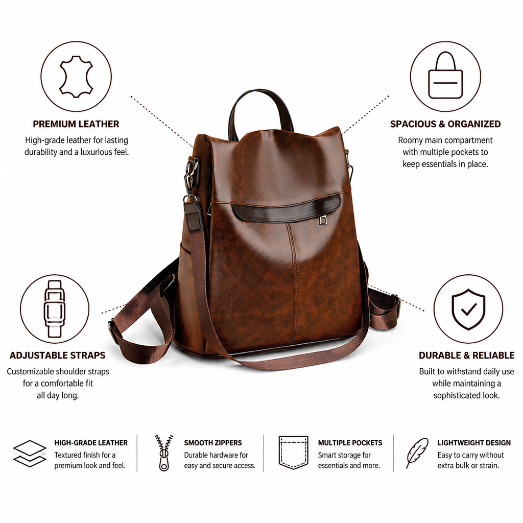 Premium Textured Leather Backpack (Multiple Pockets)