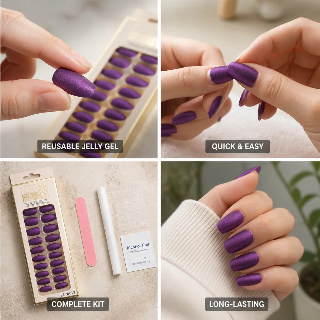 Press-On Nail Kit Reusable Jelly Gel Set of 24