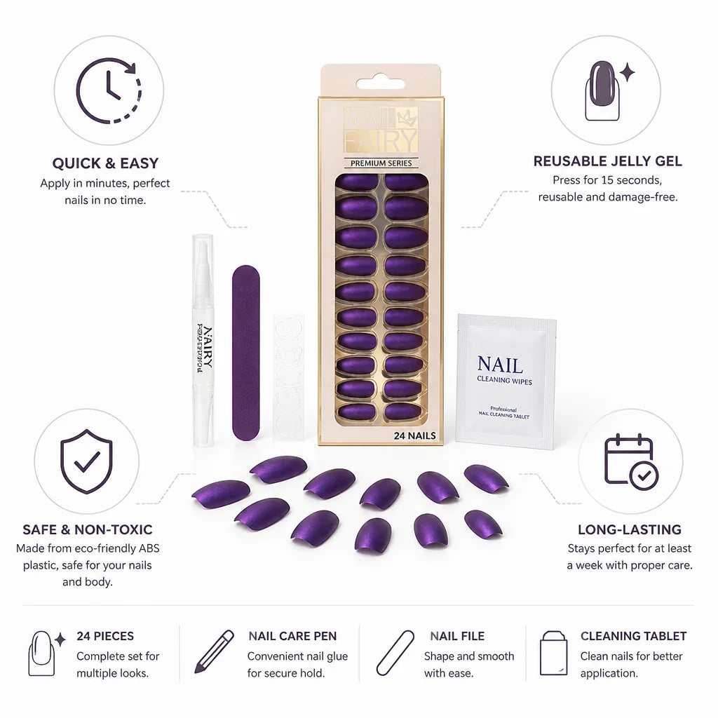 Press-On Nail Kit Reusable Jelly Gel Set of 24