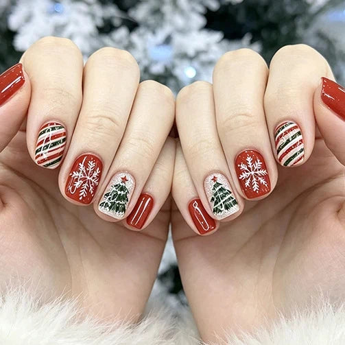 Press-On Nail Set 24-Piece Festive Holiday Designs Long-Lasting