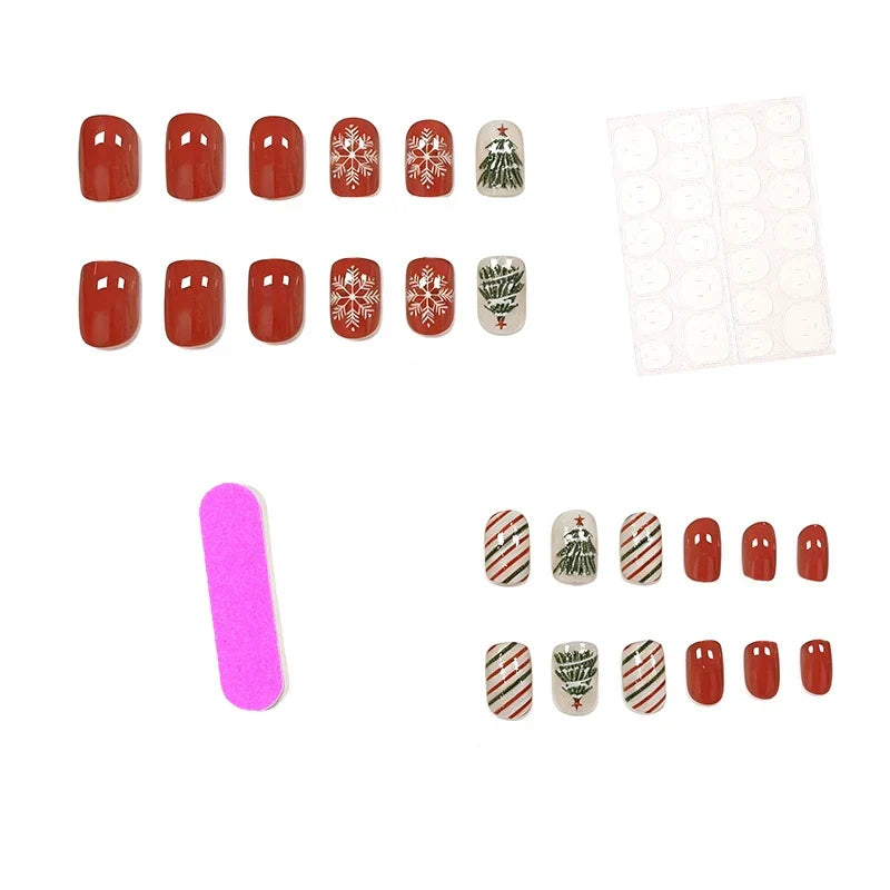 Press-On Nail Set 24-Piece Festive Holiday Designs Long-Lasting