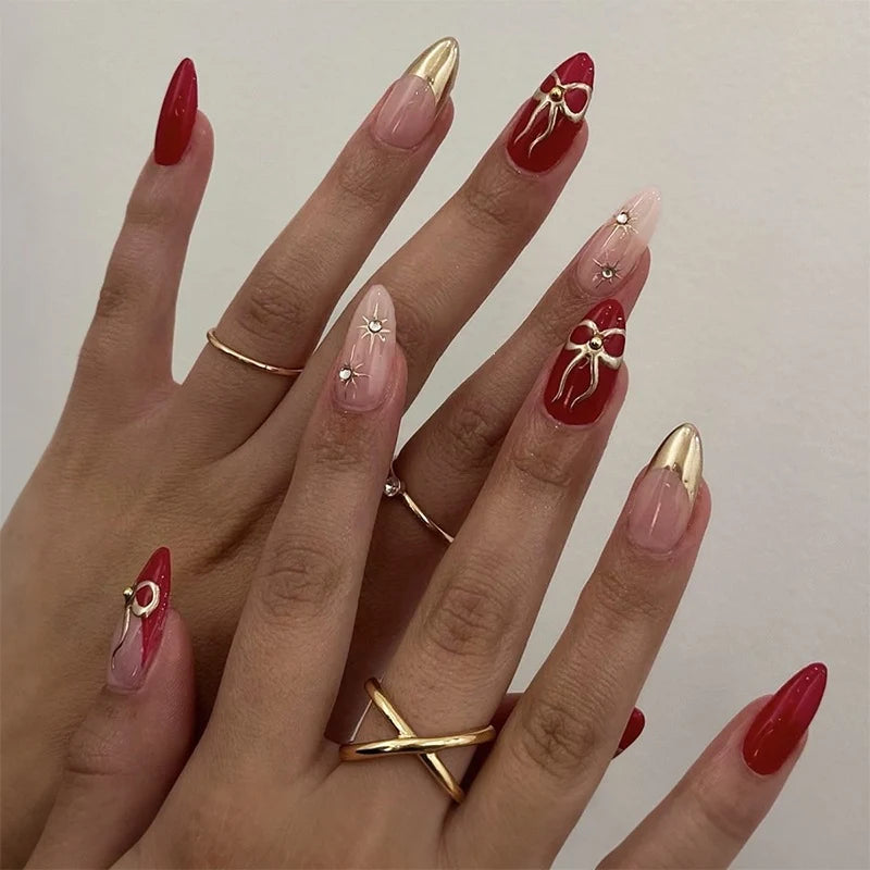 Press-On Nail Set 3D Embellishments & Self-Adhesive Strips