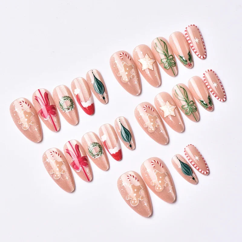 Press-On Nail Set Christmas Designs Glossy Peel-And-Stick