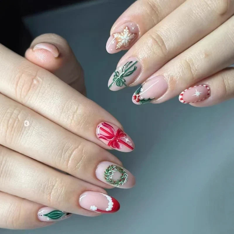 Press-On Nail Set Christmas Designs Glossy Peel-And-Stick
