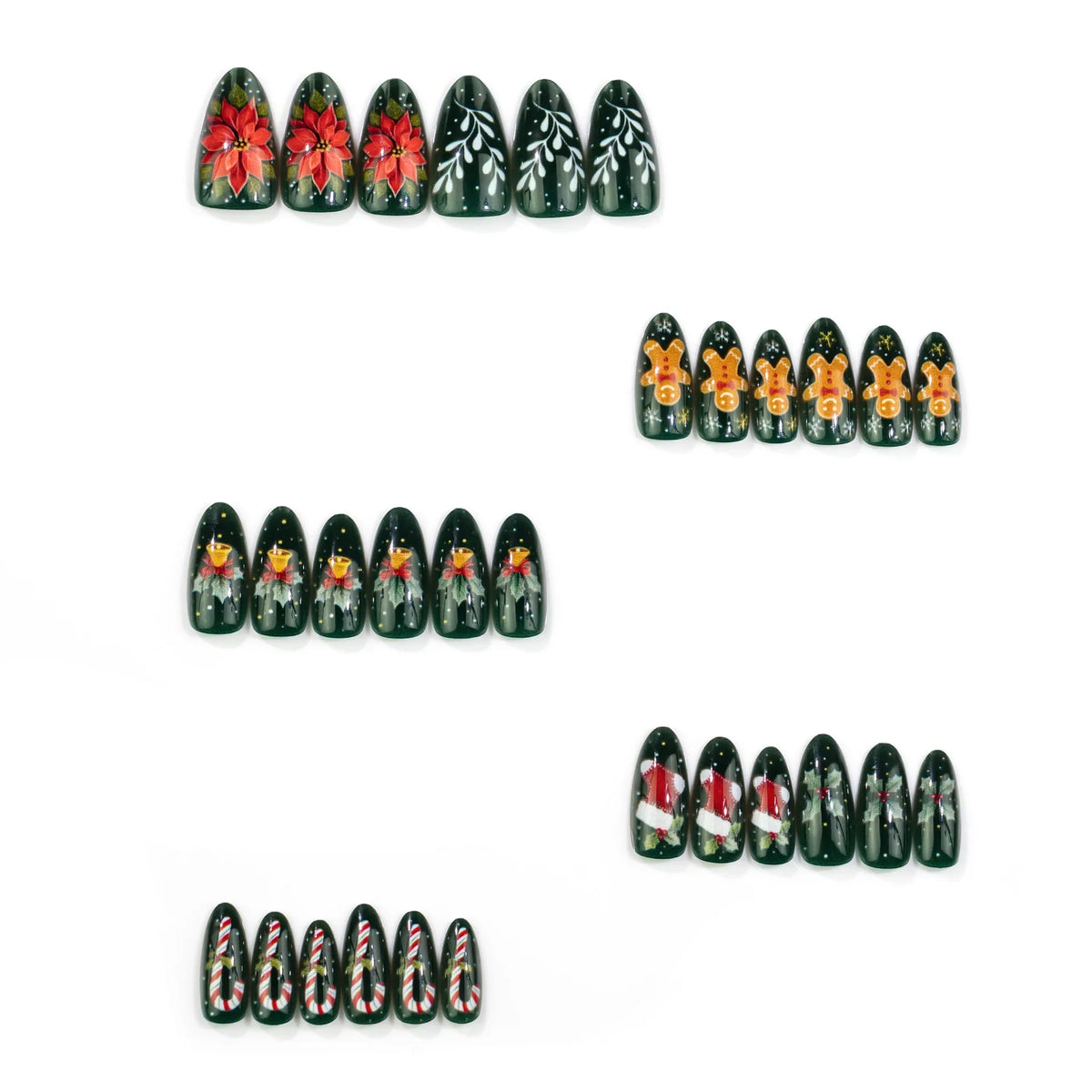 Press-On Nail Set Christmas Designs & Multiple Sizes