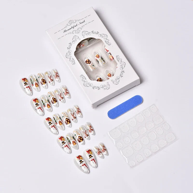 Press-On Nail Set Christmas Designs Peel-And-Stick & Reusable