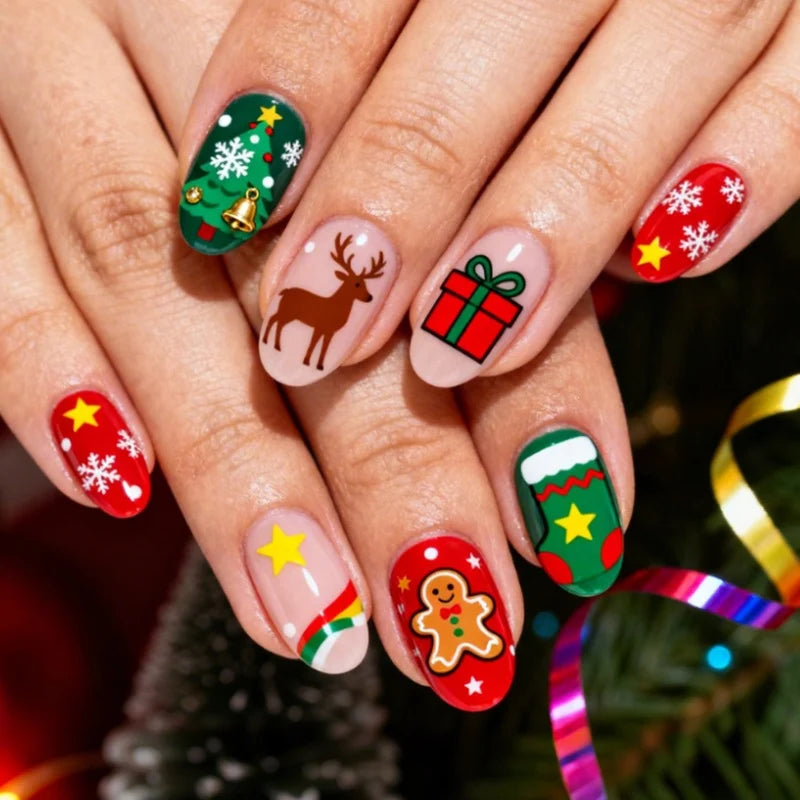 Press-On Nail Set Christmas Motifs 24-Piece Easy Application