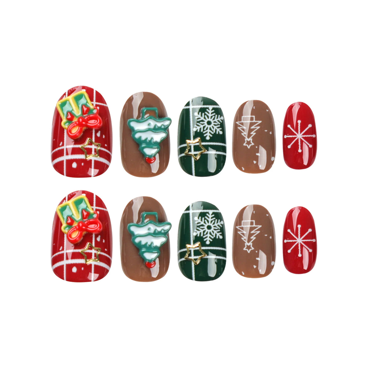 Press-On Nail Set Christmas Motifs Long-Lasting Wear