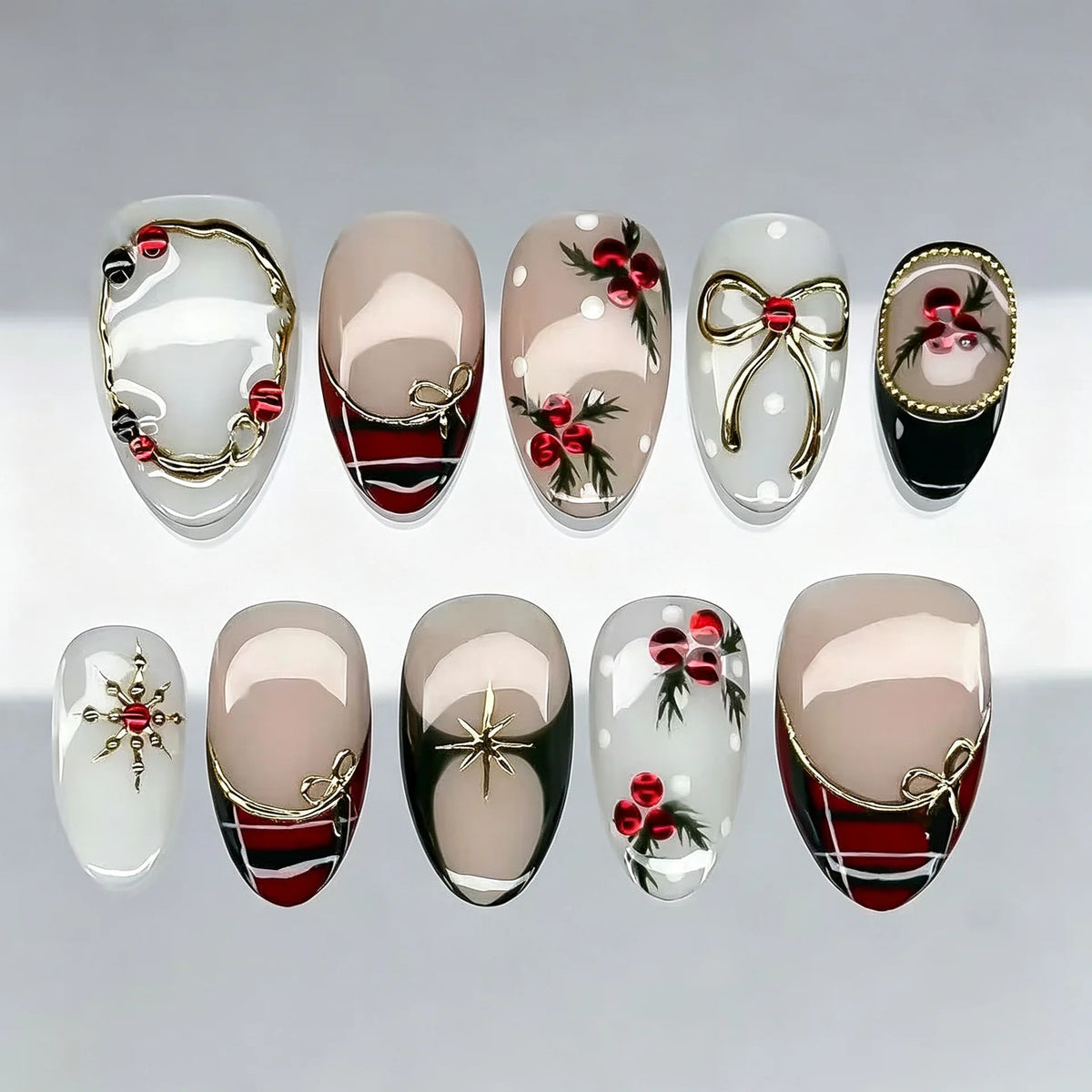 Press-On Nail Set Festive Artisan Designs Chip-Resistant Fit