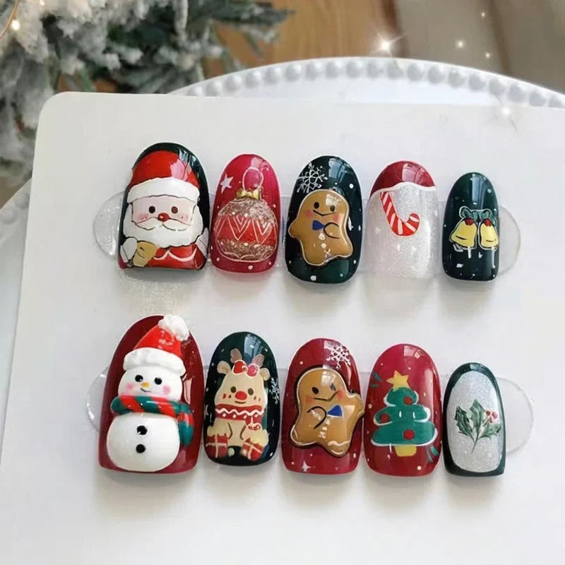 Press-On Nail Set Festive Christmas Designs Reusable & Non-Toxic