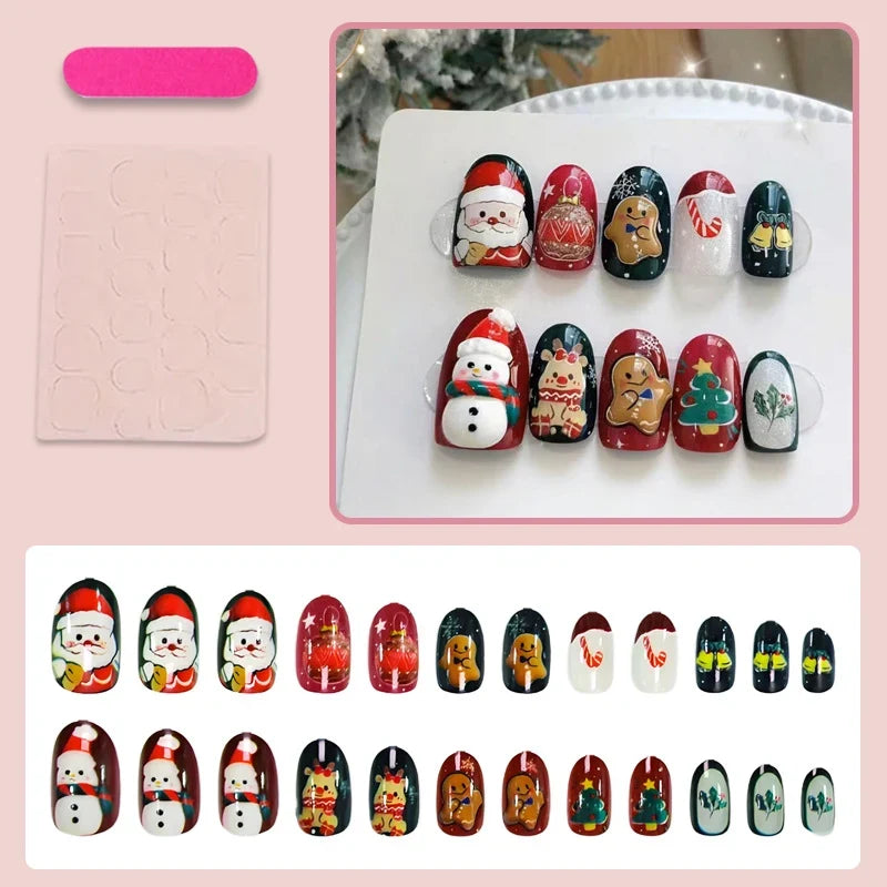 Press-On Nail Set Festive Christmas Designs Reusable & Non-Toxic