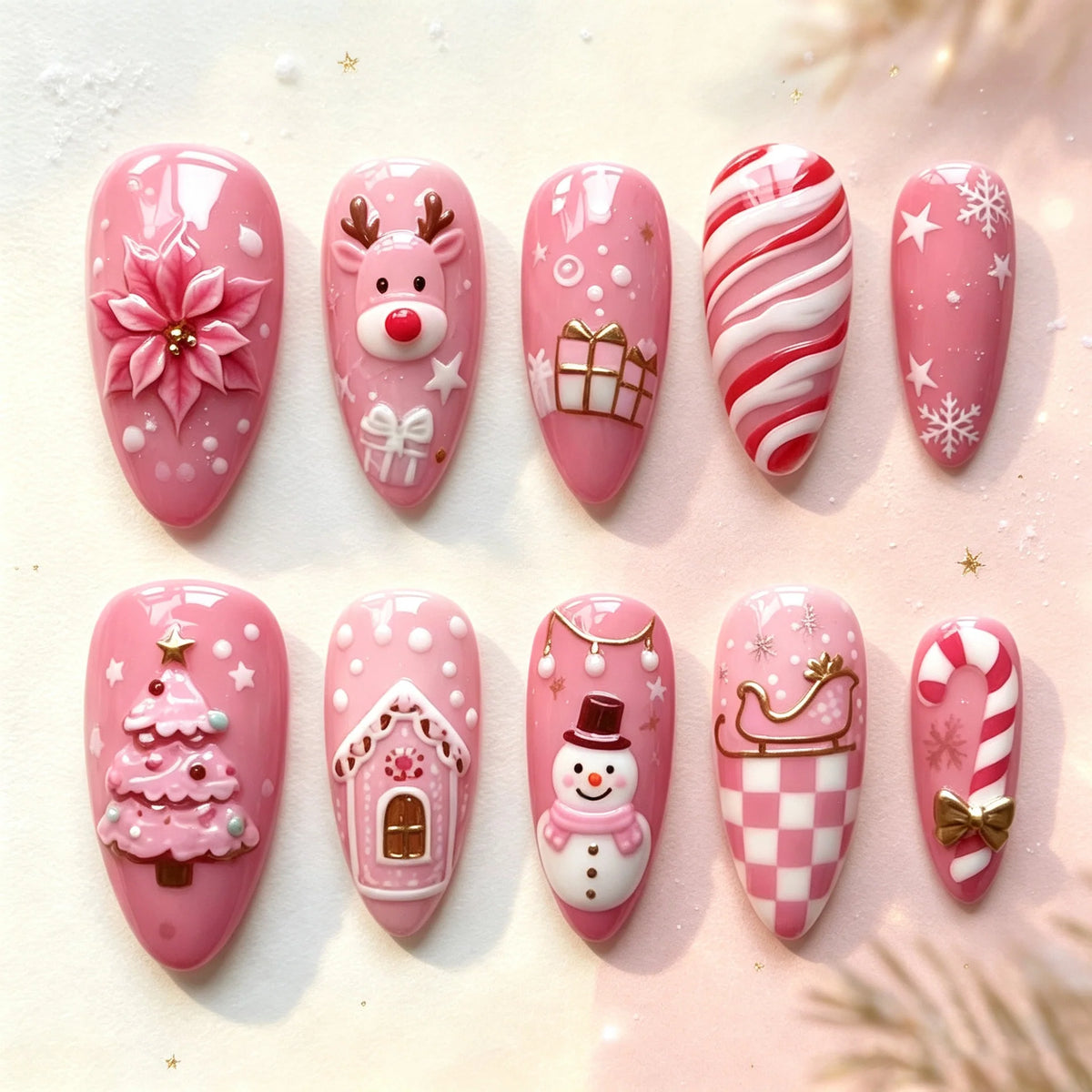 Press-On Nail Set Festive Designs 24-Piece File & Jelly Glue