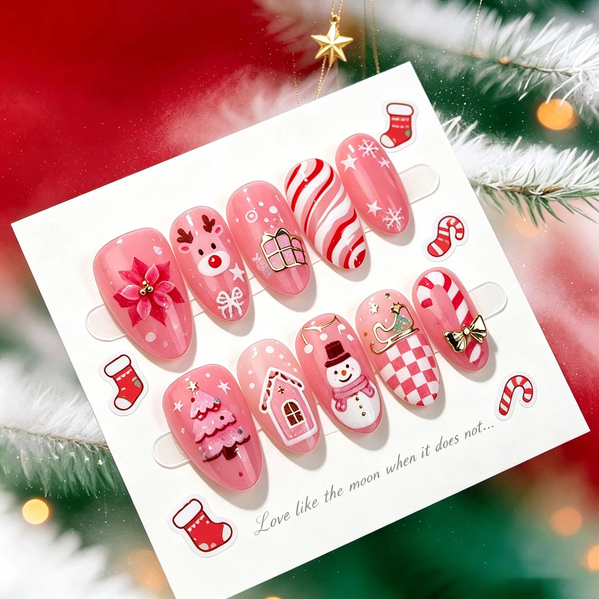 Press-On Nail Set Festive Designs 24-Piece File & Jelly Glue