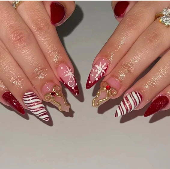 Press-On Nail Set Festive Designs Comfort Fit