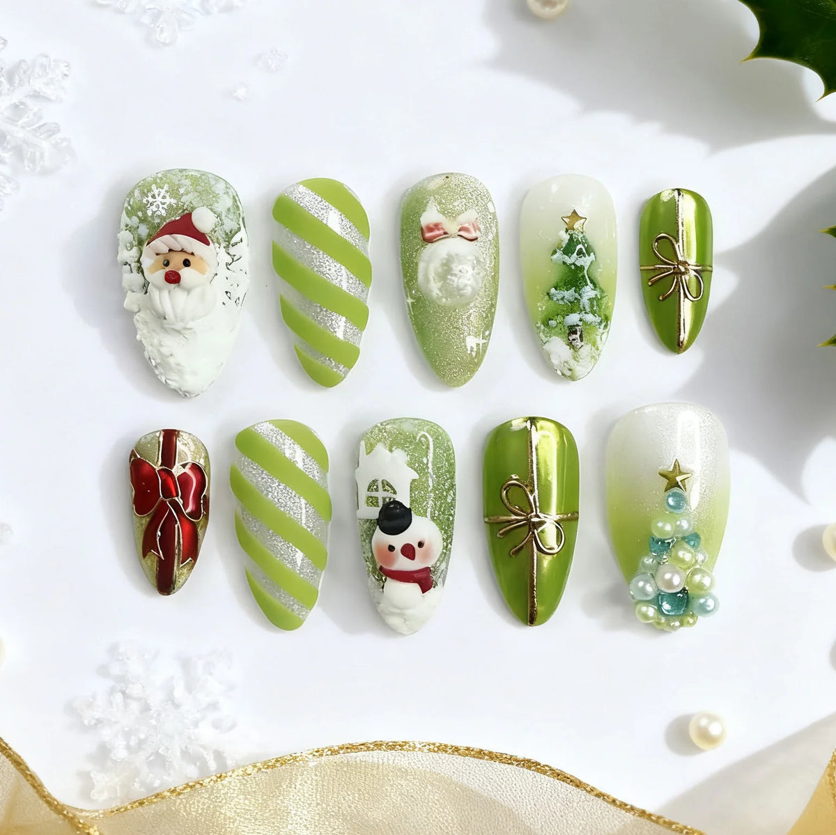 Press-On Nail Set Festive Designs Glossy & Matte
