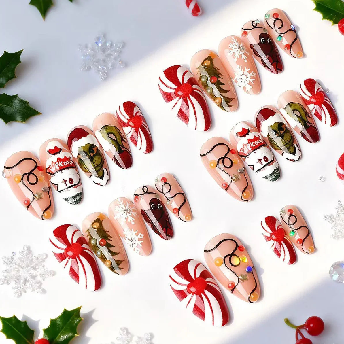 Press-On Nail Set Festive Designs Peel & Stick Non-Toxic
