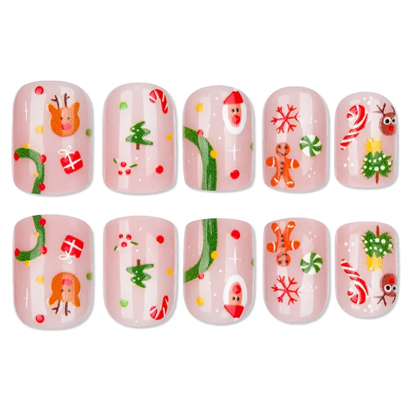Press-On Nail Set Festive Designs Strong Adhesive