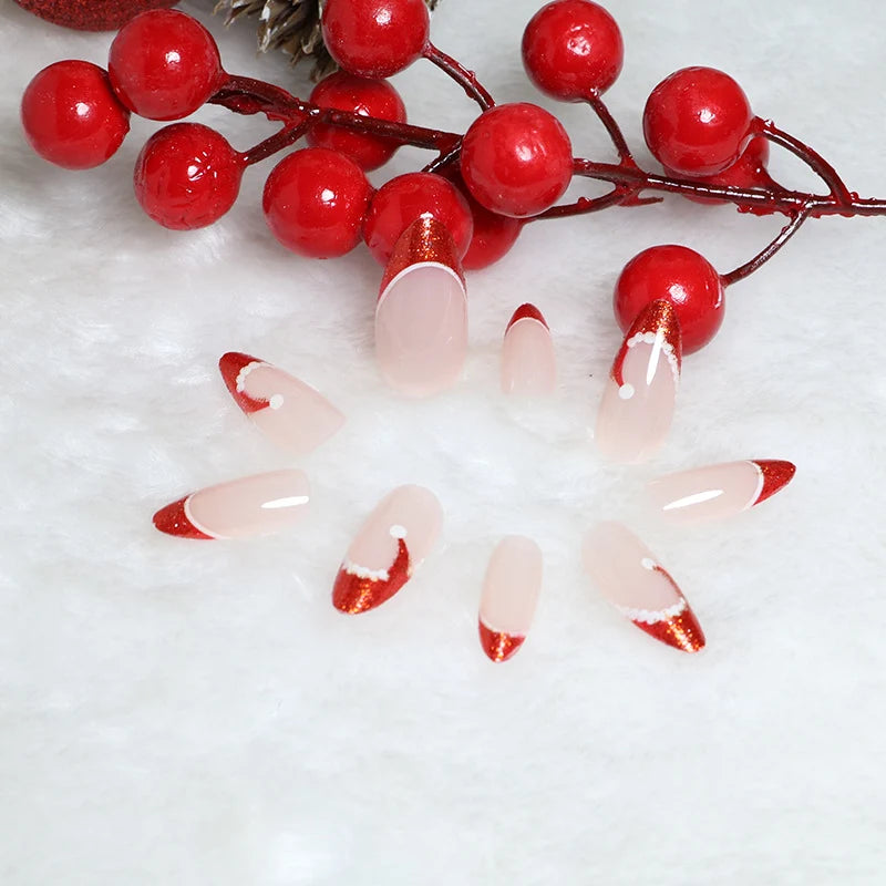 Press-On Nail Set Festive French Tips Reusable Adhesive Tabs