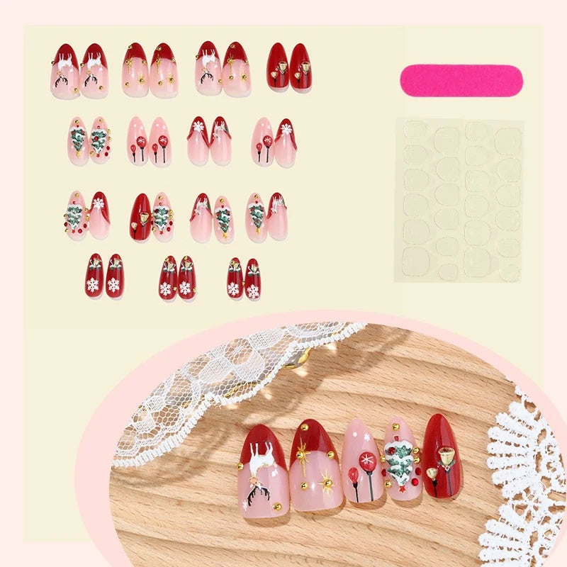 Press-On Nail Set Festive Glitter Non-Toxic