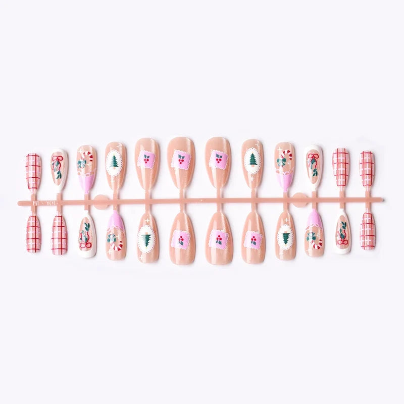 Press-On Nail Set Festive Holiday Designs Adhesive Included