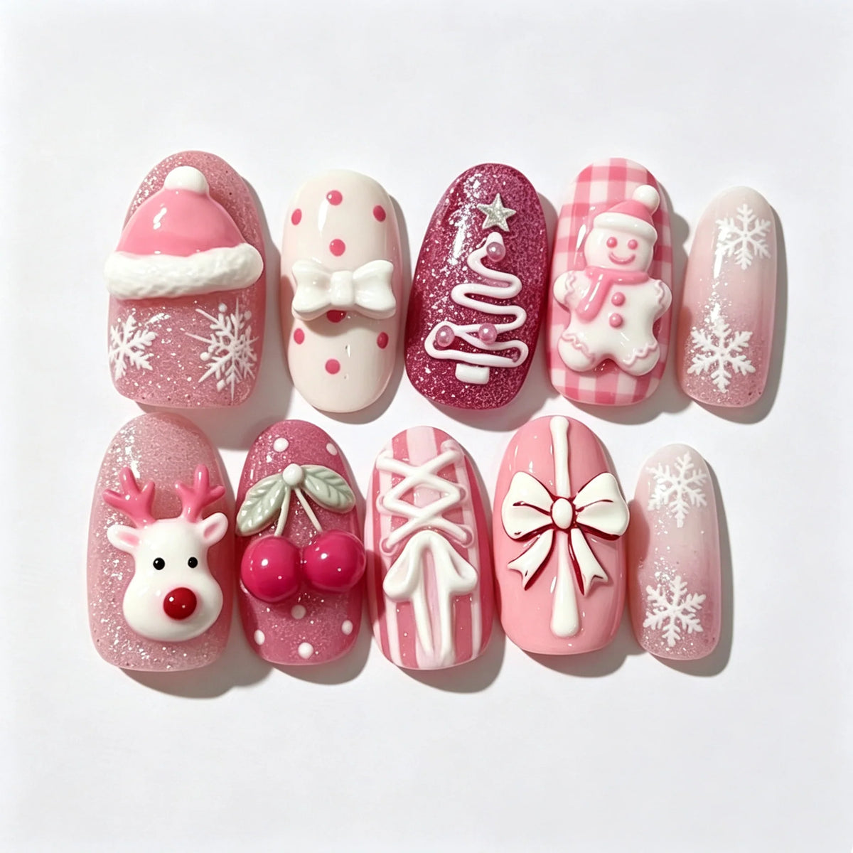 Press-On Nail Set Festive Holiday Designs Comfortable Fit