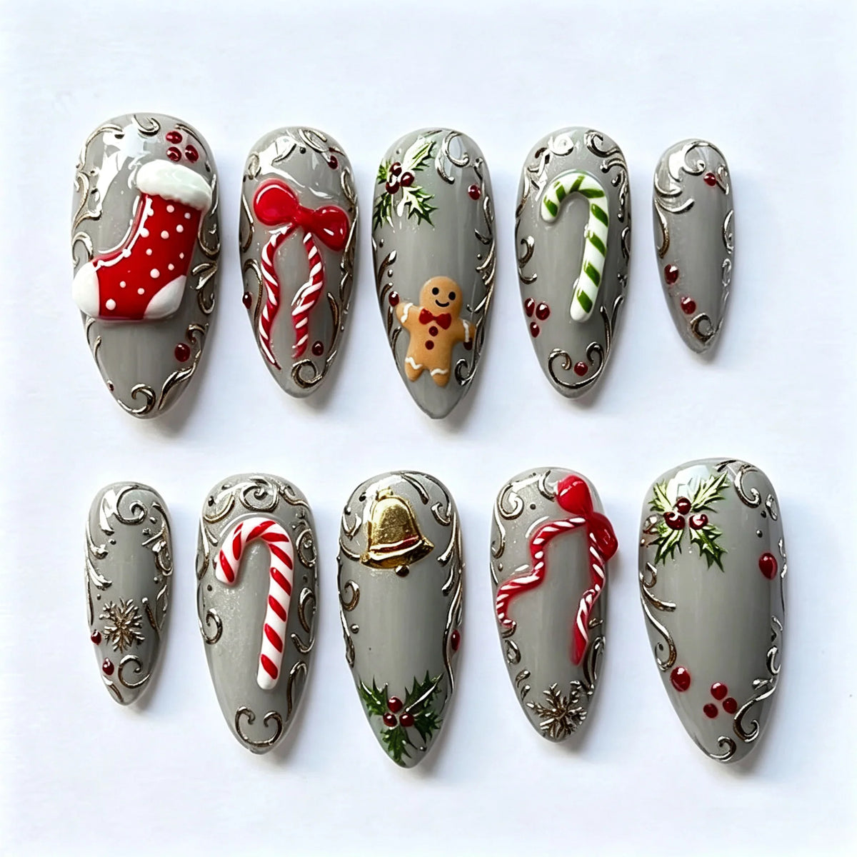Press-On Nail Set Festive Holiday Designs Peel-And-Stick Reusable