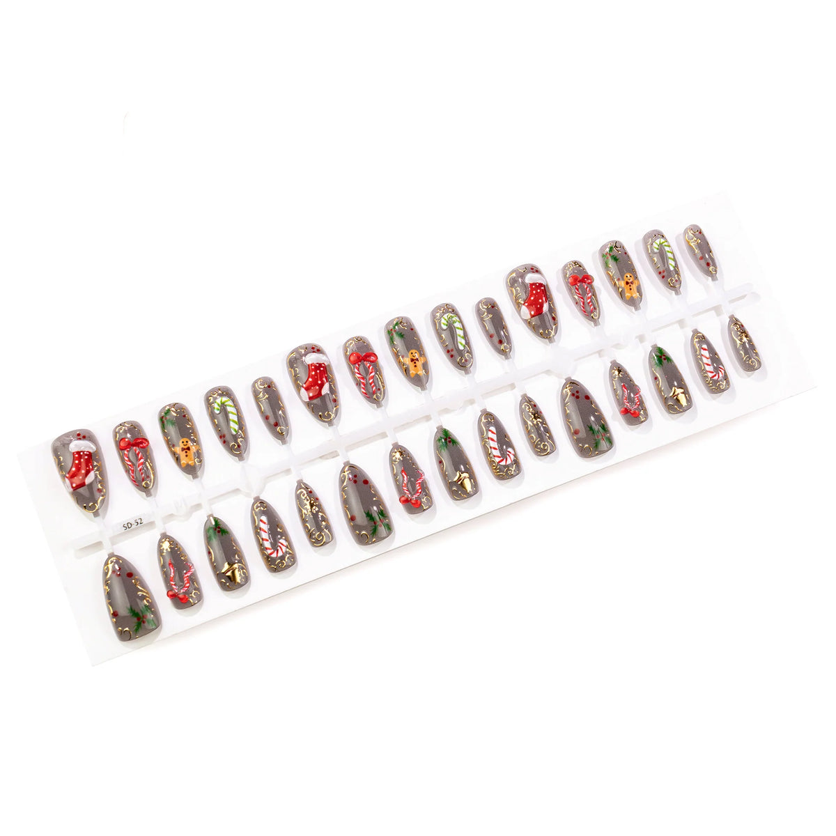 Press-On Nail Set Festive Holiday Designs Peel-And-Stick Reusable