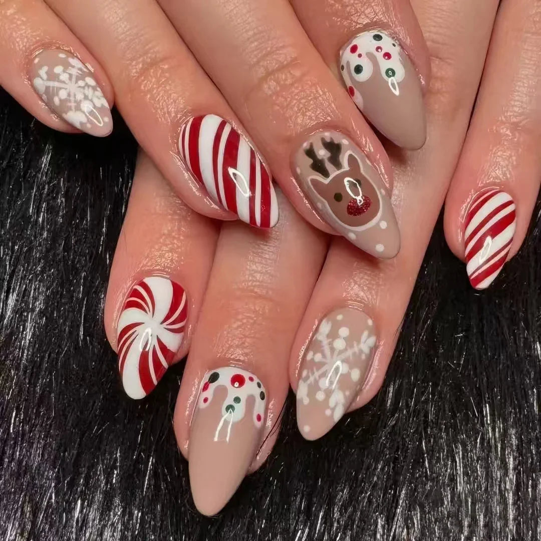 Press-On Nail Set Festive Holiday Designs Reusable