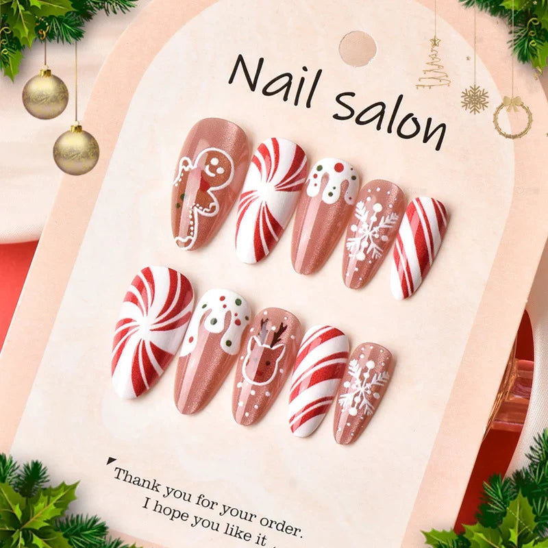 Press-On Nail Set Festive Holiday Designs Reusable