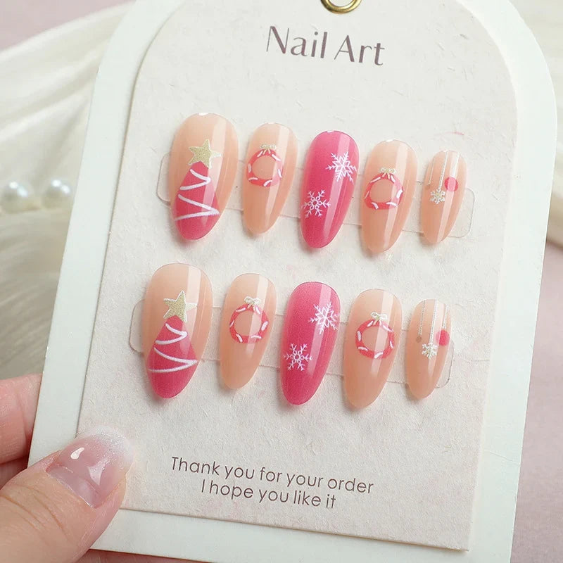 Press-On Nail Set Festive Holiday Designs Reusable & Long-Lasting