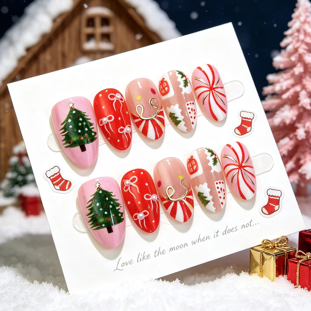 Press-On Nail Set Festive Holiday Designs Reusable & Multiple Sizes