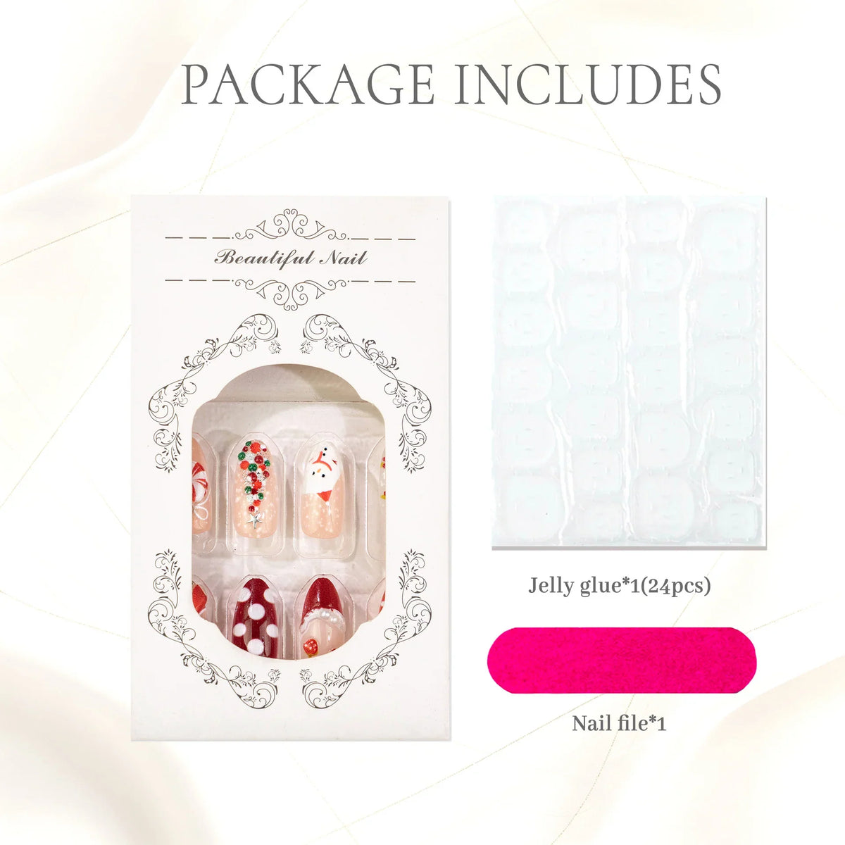 Press-On Nail Set Festive Motifs Long-Lasting Wear